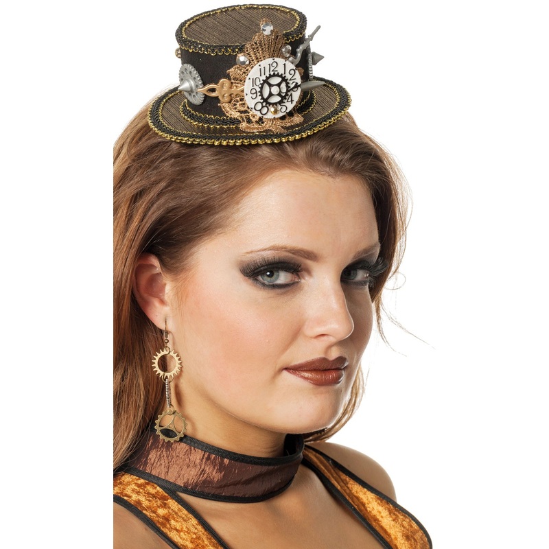 Steampunk mini top hat with clock