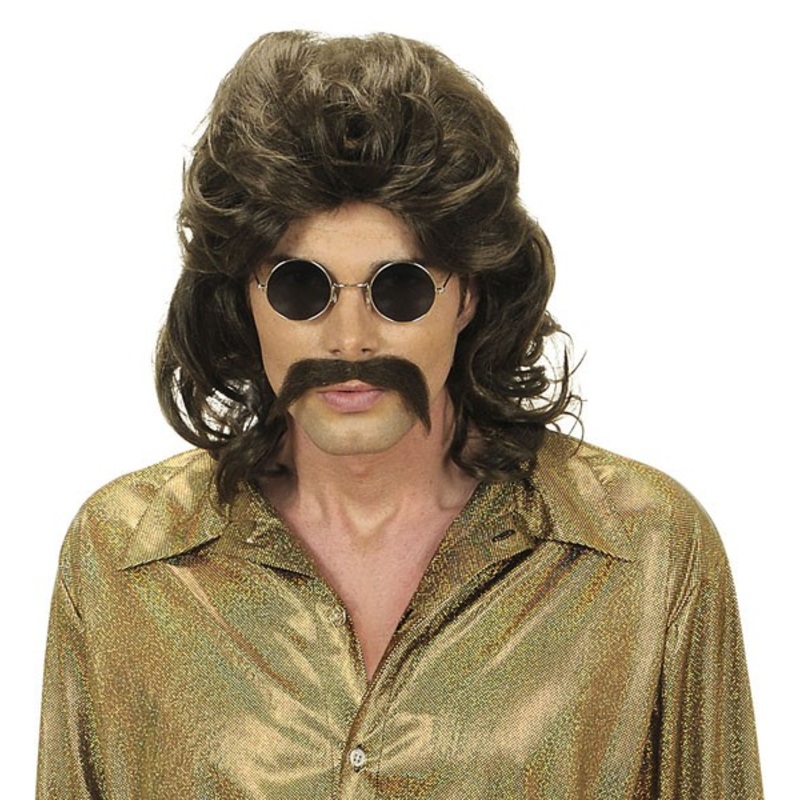 Brown hippie wig with mustache