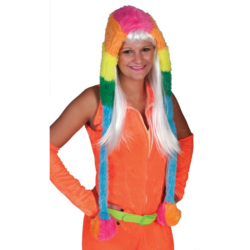 Colorful plush hat with scarf