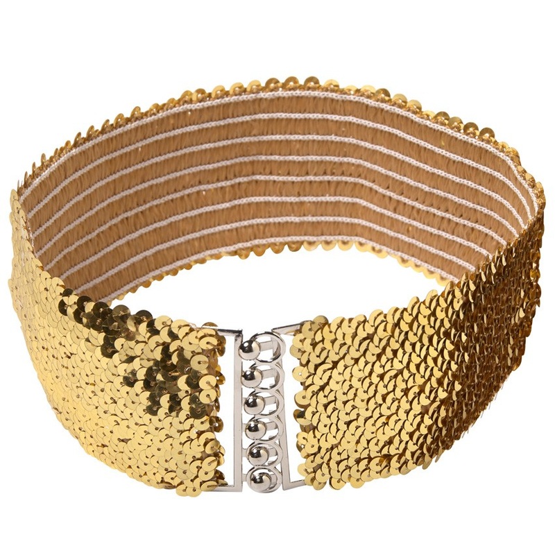 Elastic sequin belt gold