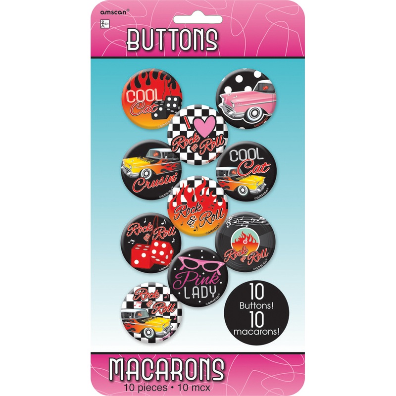50s rock & roll button 10 pieces
