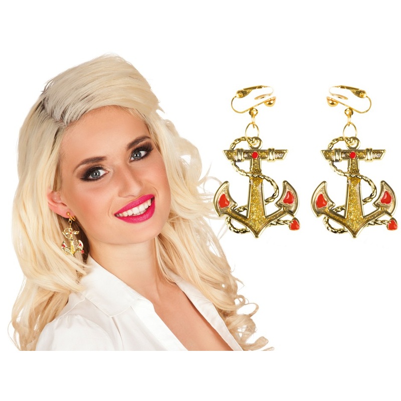 Golden noble anchor earrings