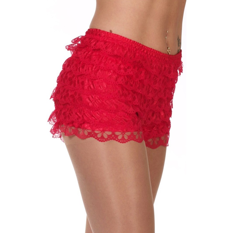 Ruffled shorts with lace in red S