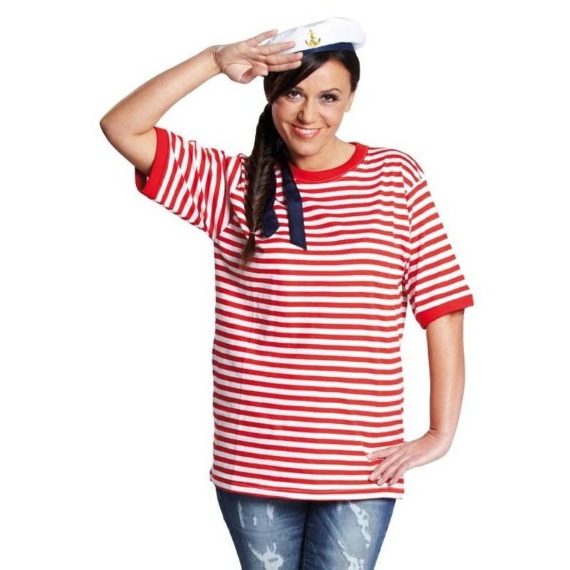 Short-sleeved striped shirt red and white striped 5