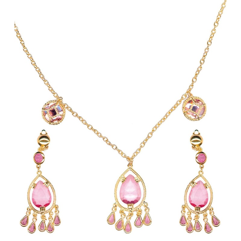 Jewelry set 2-piece gold-pink