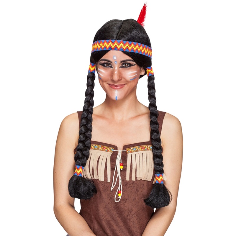 Braided wig with head and feather decoration