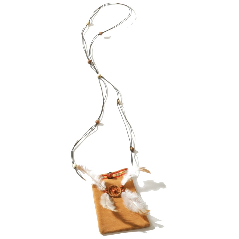 Neck pouch with pearls & feather decoration
