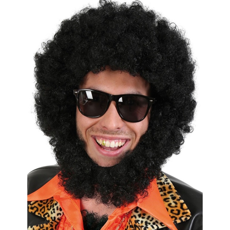 Afro wig with beard black