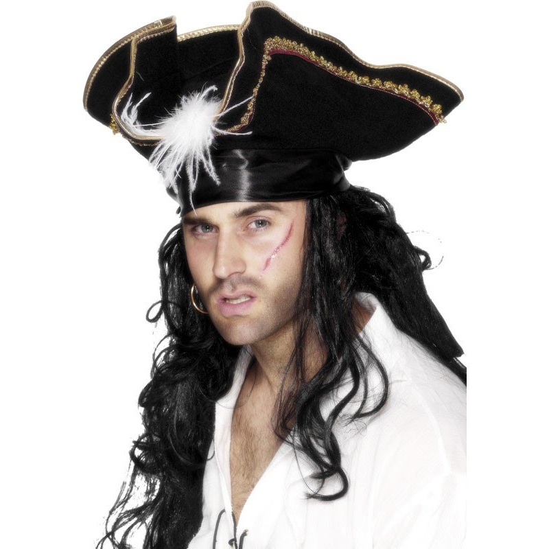 Black premium pirate hat with feather