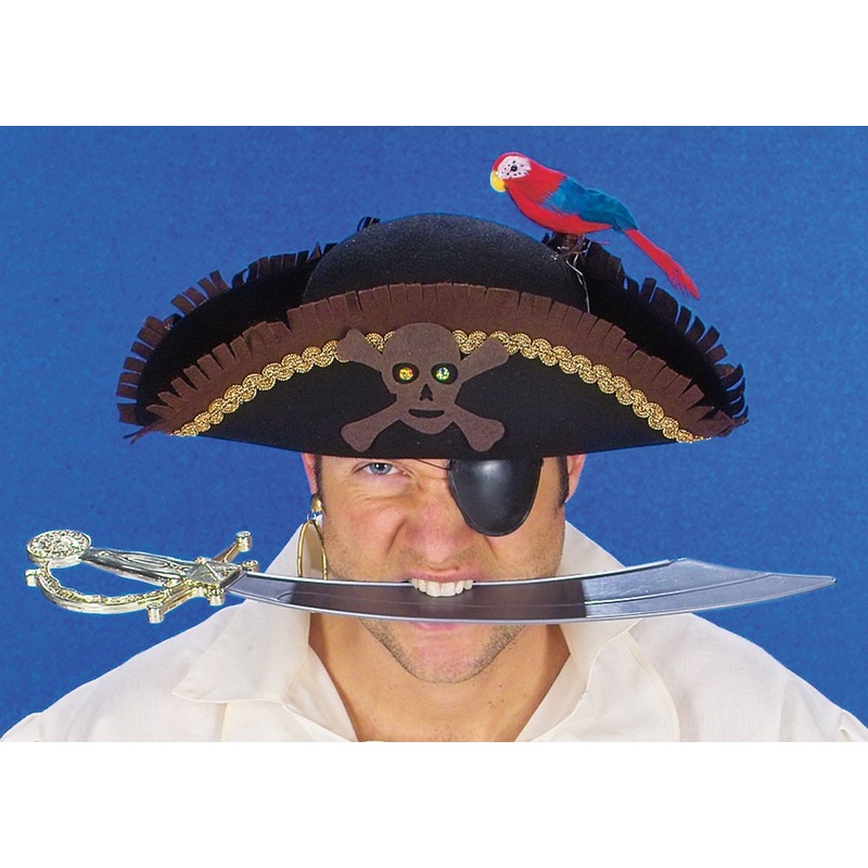 Fringed pirate hat with parrot