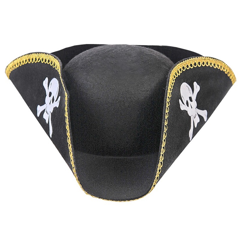 Pirate hat corsair tricorn with skull 18x20cm