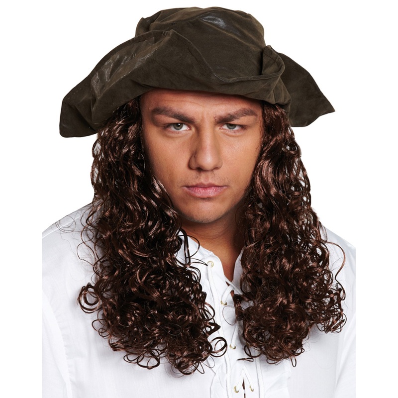 Pirate hat with brown curly hair