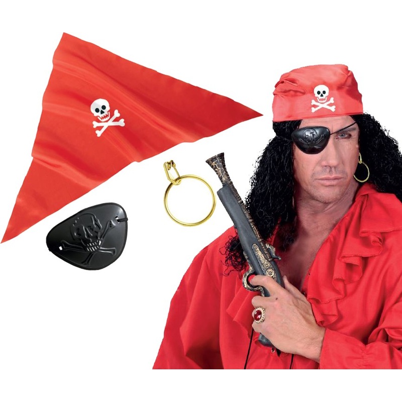 Red pirate costume set 3 pieces
