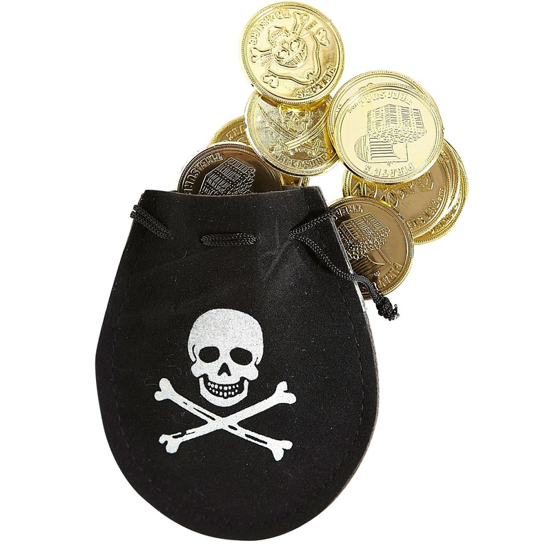 Skull pirate bag with 12 doubloons