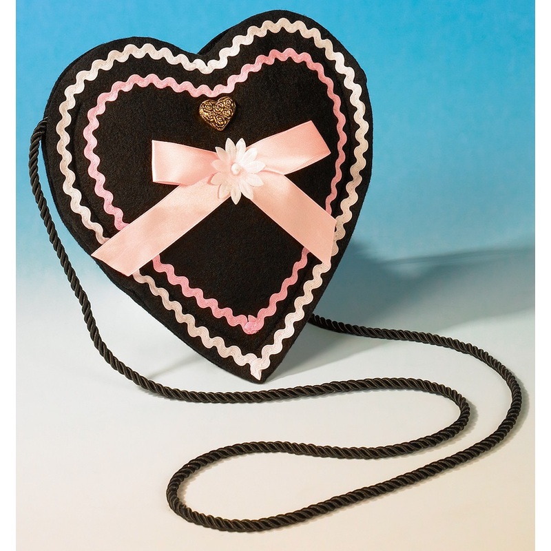 Black and pink traditional costume bag in heart shape