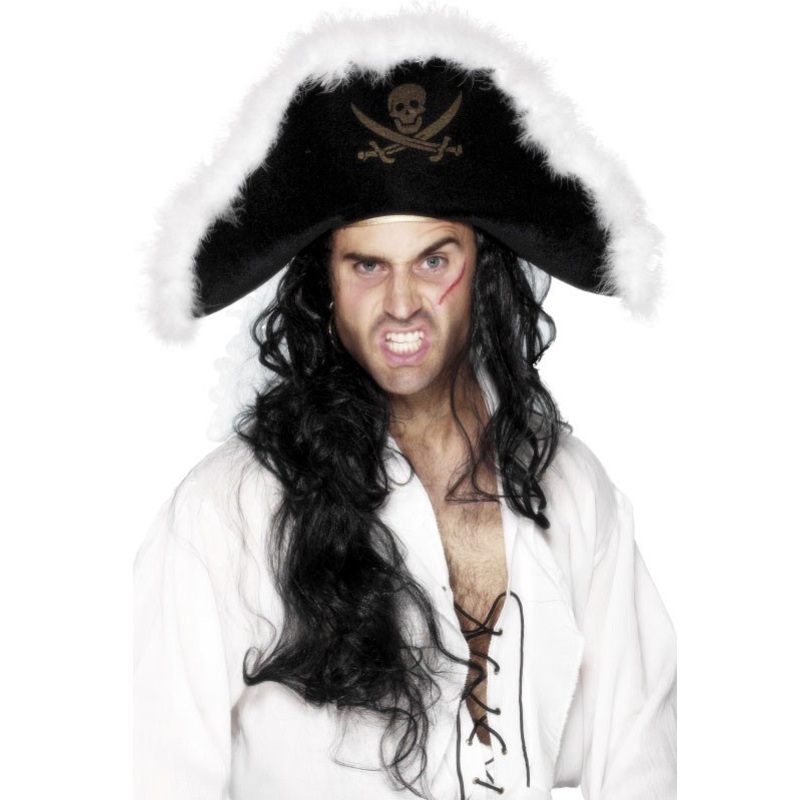 Black pirate hat with marabou border