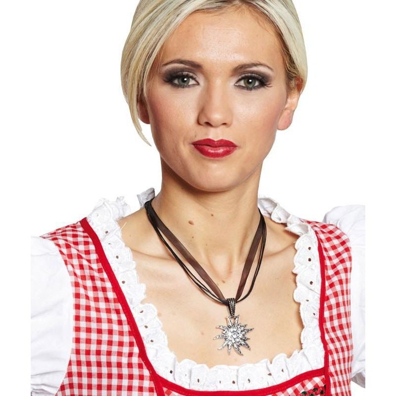 Brown edelweiss costume necklace 28cm