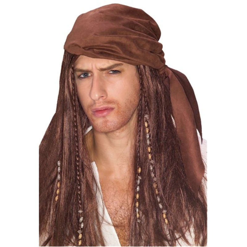Brown pirate wig with bandana