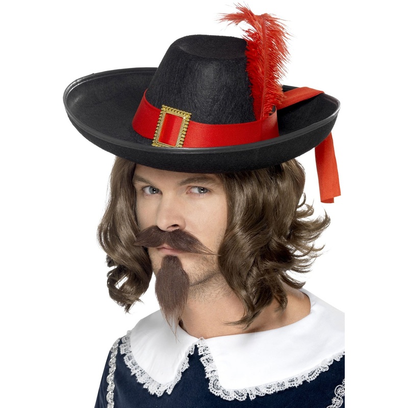 Black musketeer hat with red details