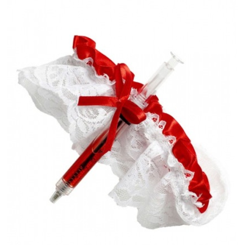 Garter belt with syringe for nurse costumes