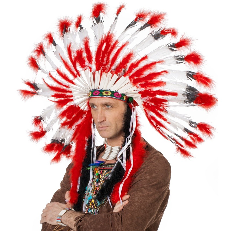 Indian chief feather headdress red white
