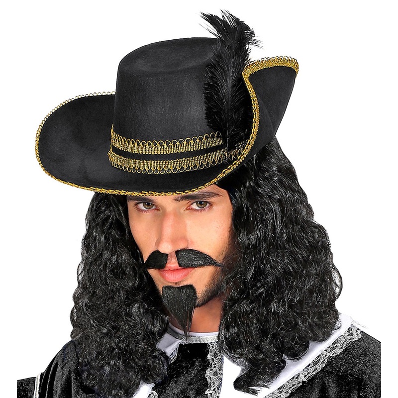 Musketeer hat in black and gold for adults