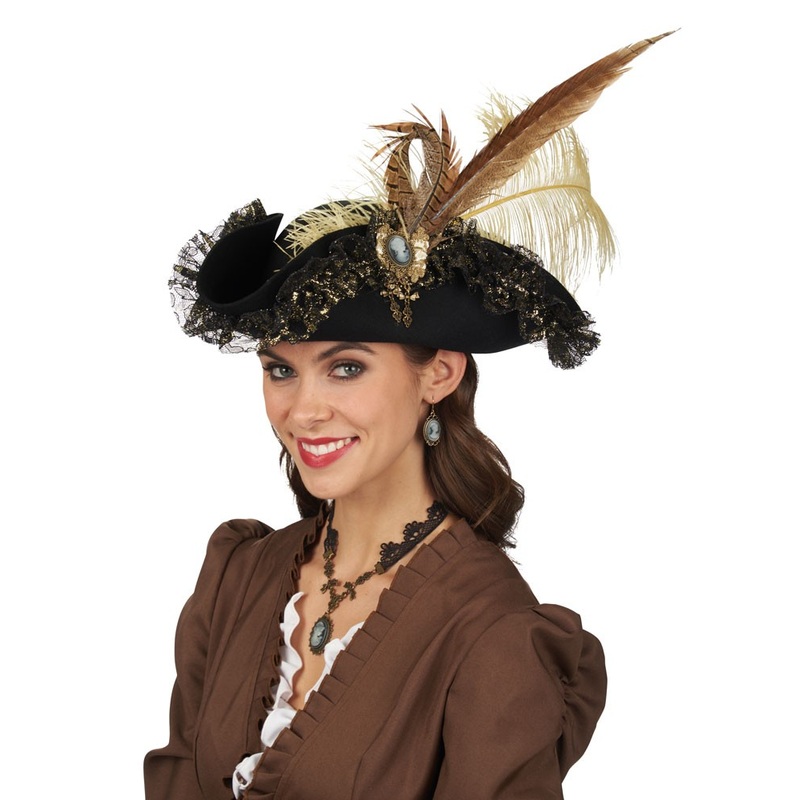 Dreispitz wool felt hat black and gold