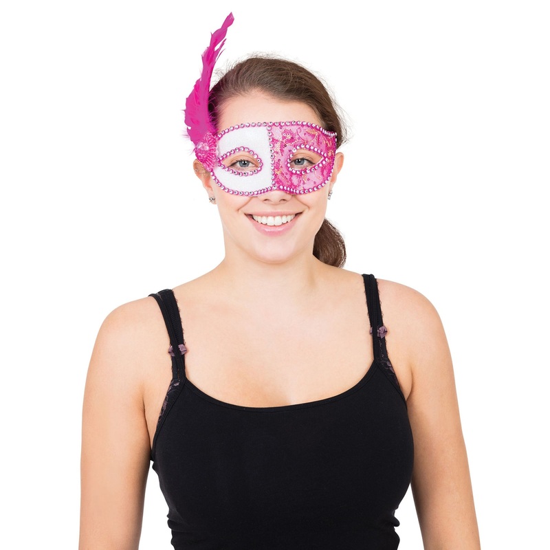 Eye mask with feather pink-white