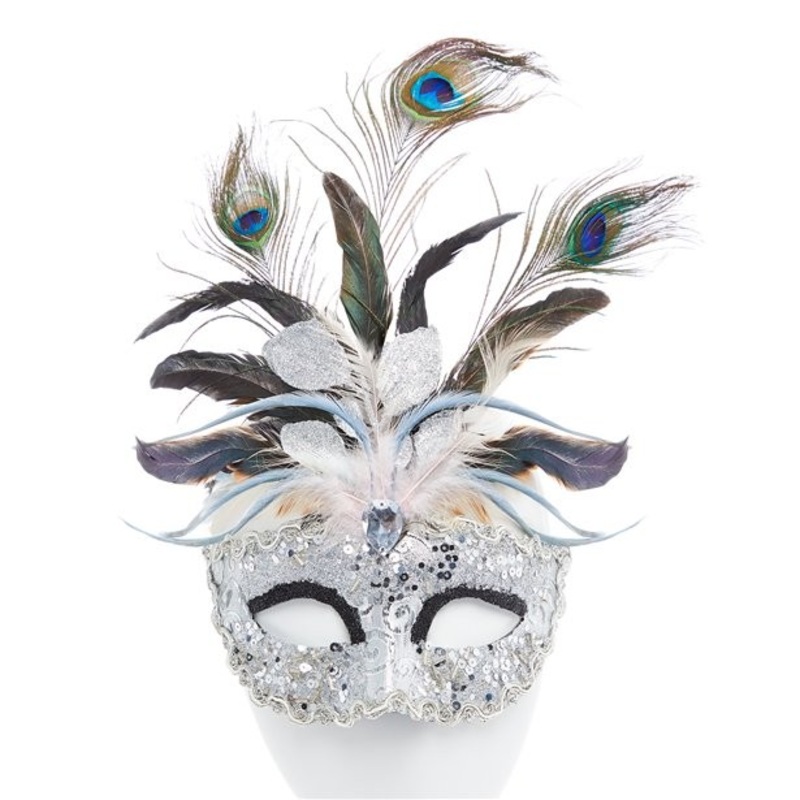 Glittering masquerade mask with peacock feathers