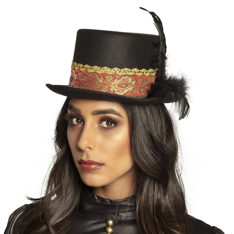 Gold braid steampunk cylinder with feather