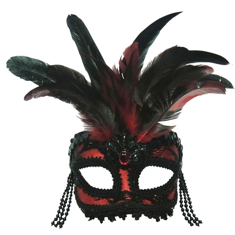 Red carnival masquerade with feathers