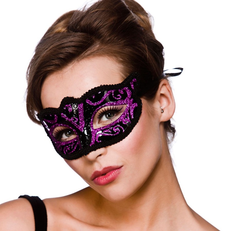 Venizian glitter mask black purple