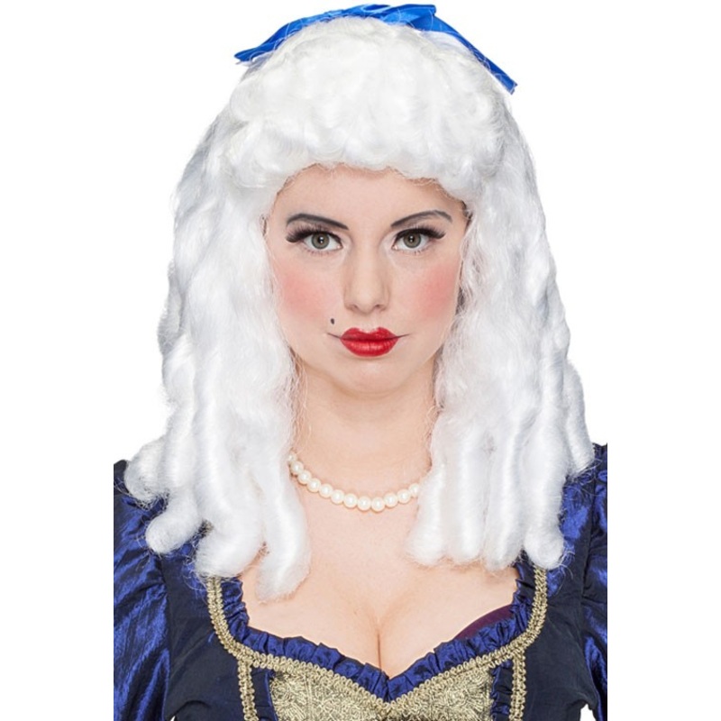 White rococo wig with hair bow