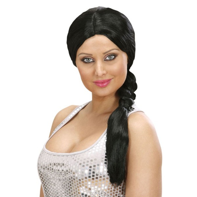 Wig plait black center parting