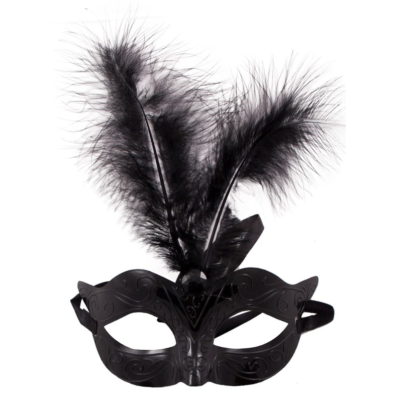 Black Cat eye mask with feathers