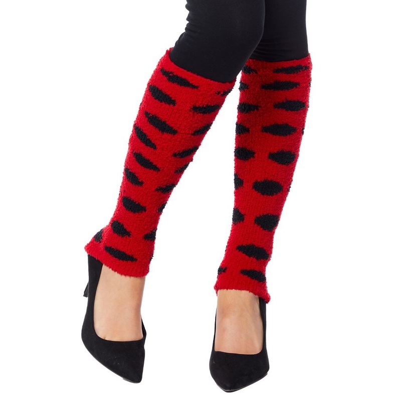 Plush ladybug leg warmers for women