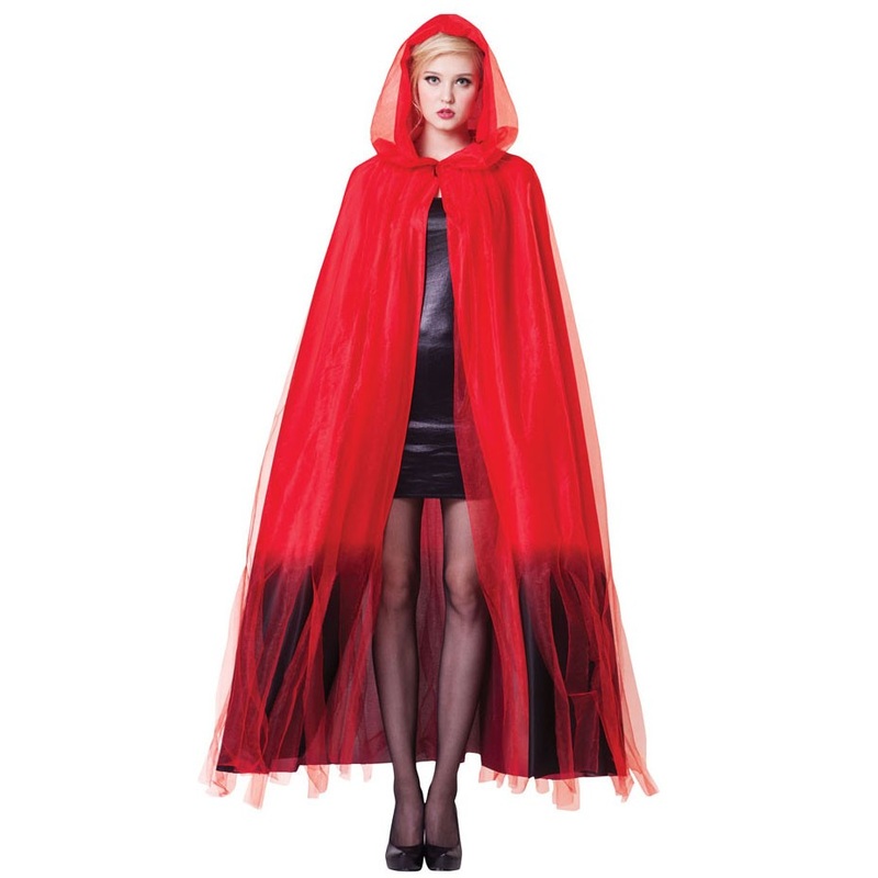 Red-black hooded cape with tulle