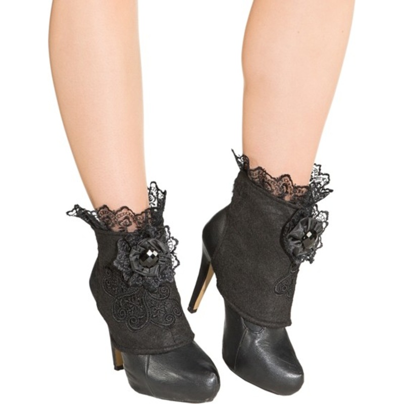 Retro shoe warmers black with lace