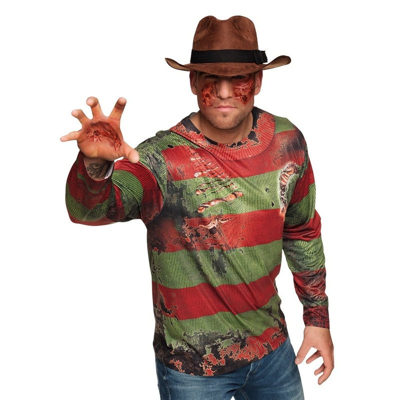 Striped horror zombie men shirt red-green M