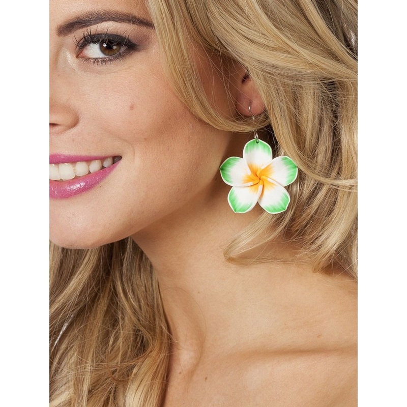 Exotic Hawaiian Flower Earrings Green