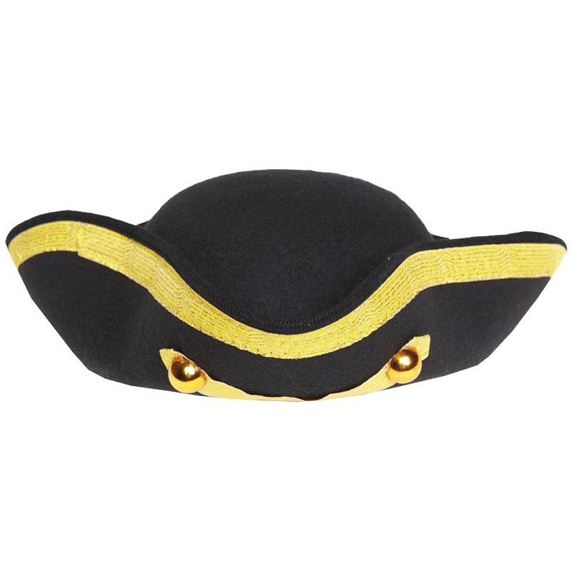 Black tricorn hat with gold rim