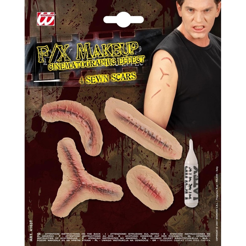 Set of 4 adhesive scars sewn special effects makeup