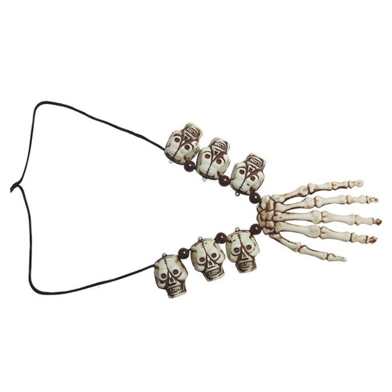 Skeleton Hand and Skull Necklace