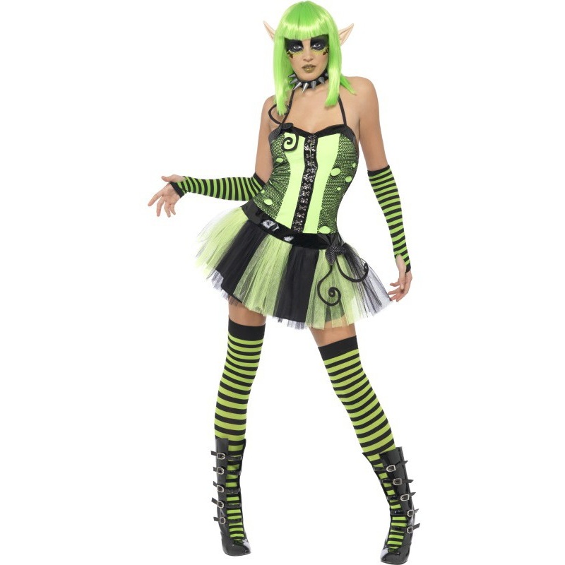 Crazy Neon Green Gothic Elf Ladies Costume 36-38