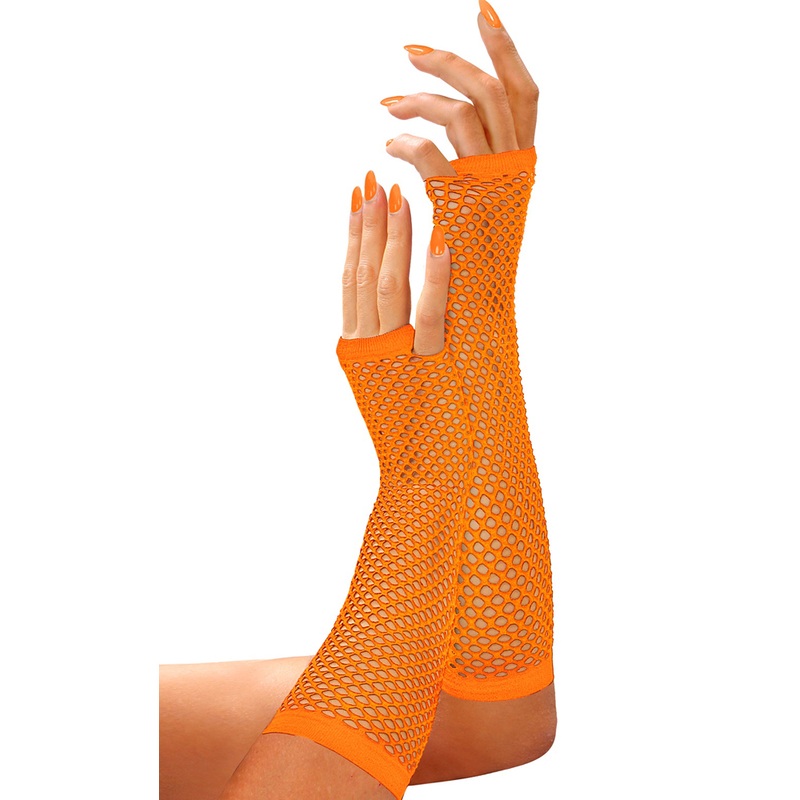 Fishnet gloves fingerless neon-orange 33cm