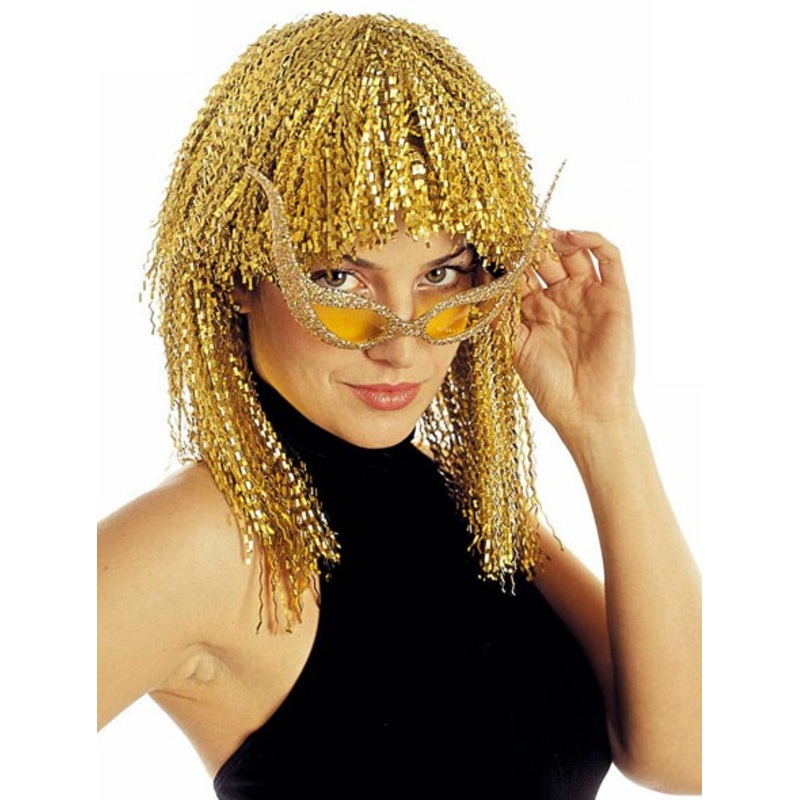 Golden tinsel party wig