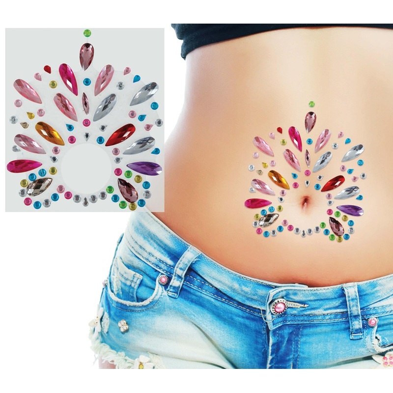 Rhinestone belly button colorful 15x10 cm