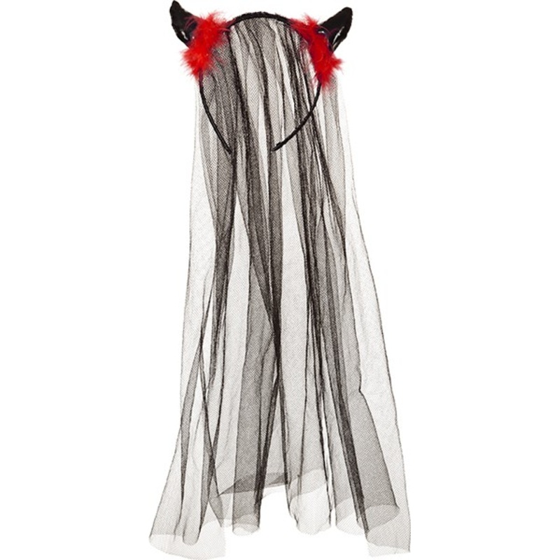 Black she-devil bridal veil with red details