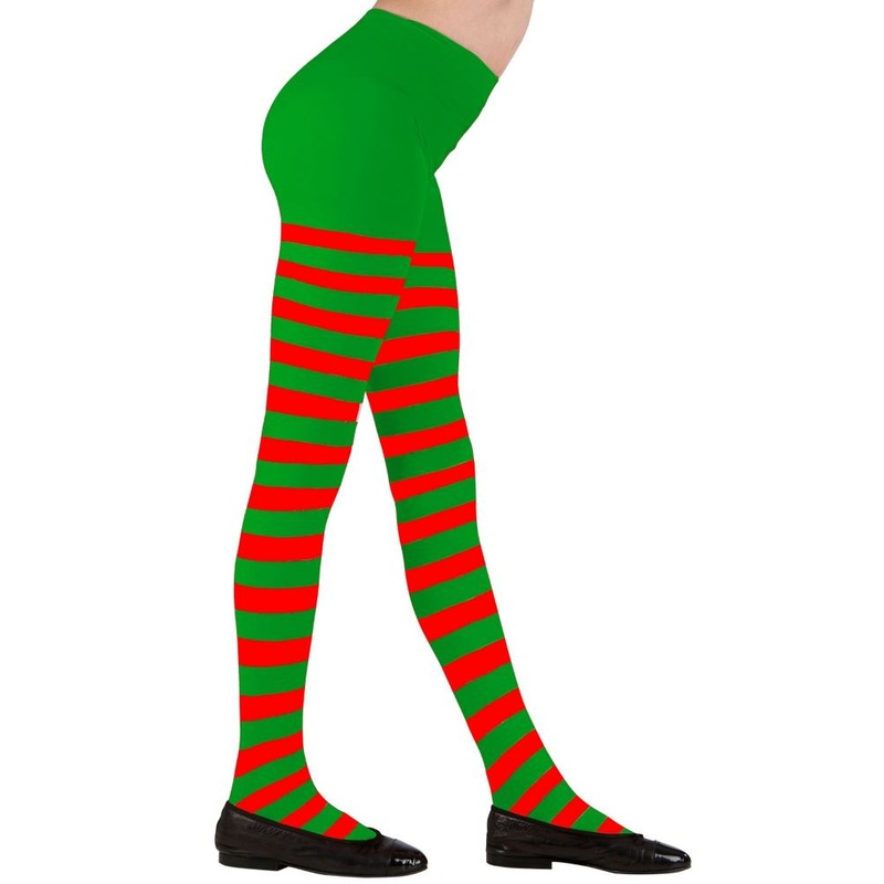 Green and red striped tights for children