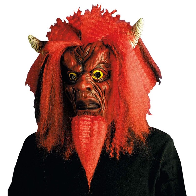 Scary devil mask with wig and beard